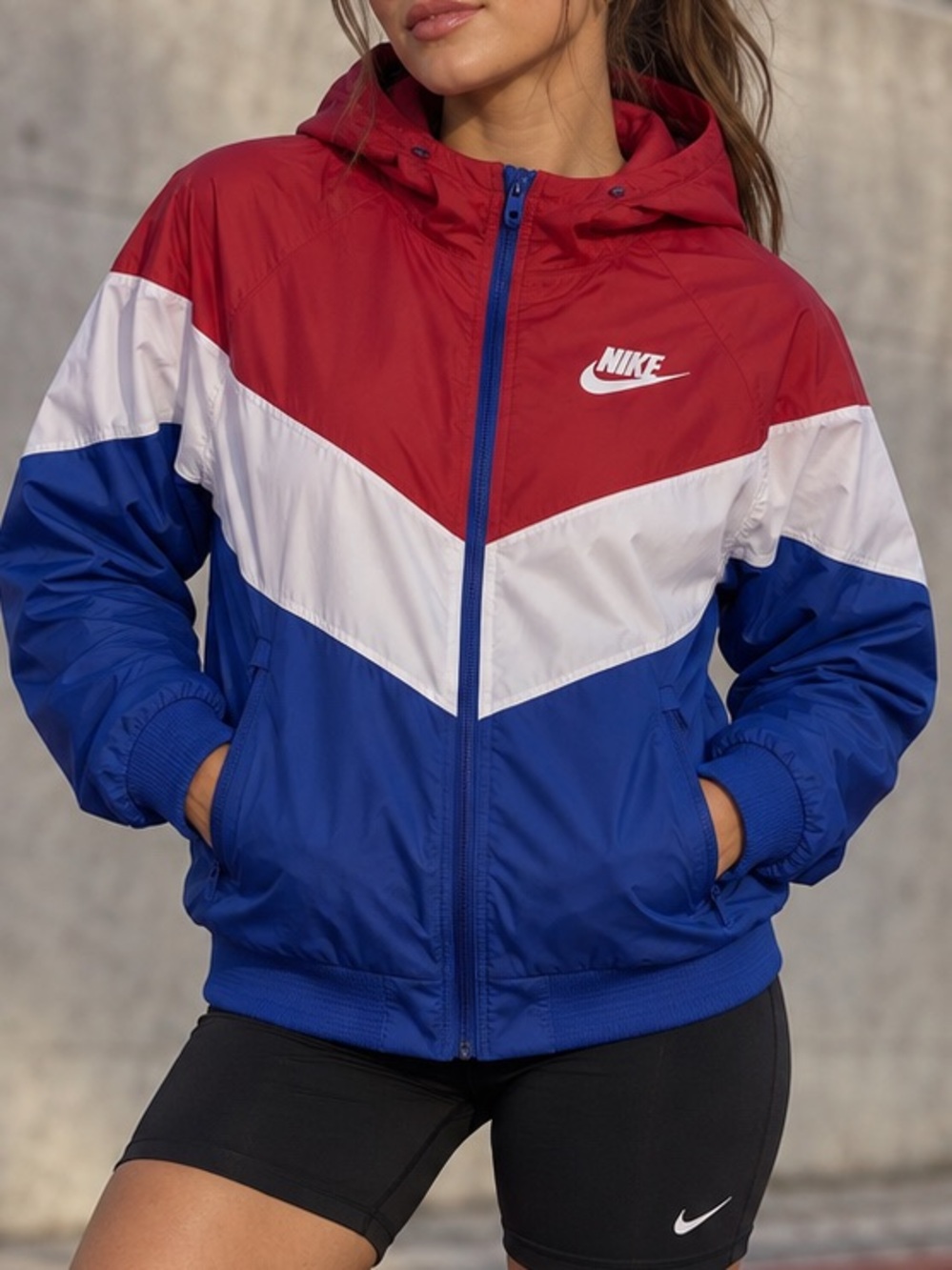 Nike Women's Red White Blue Colorblock Bomber Jacket